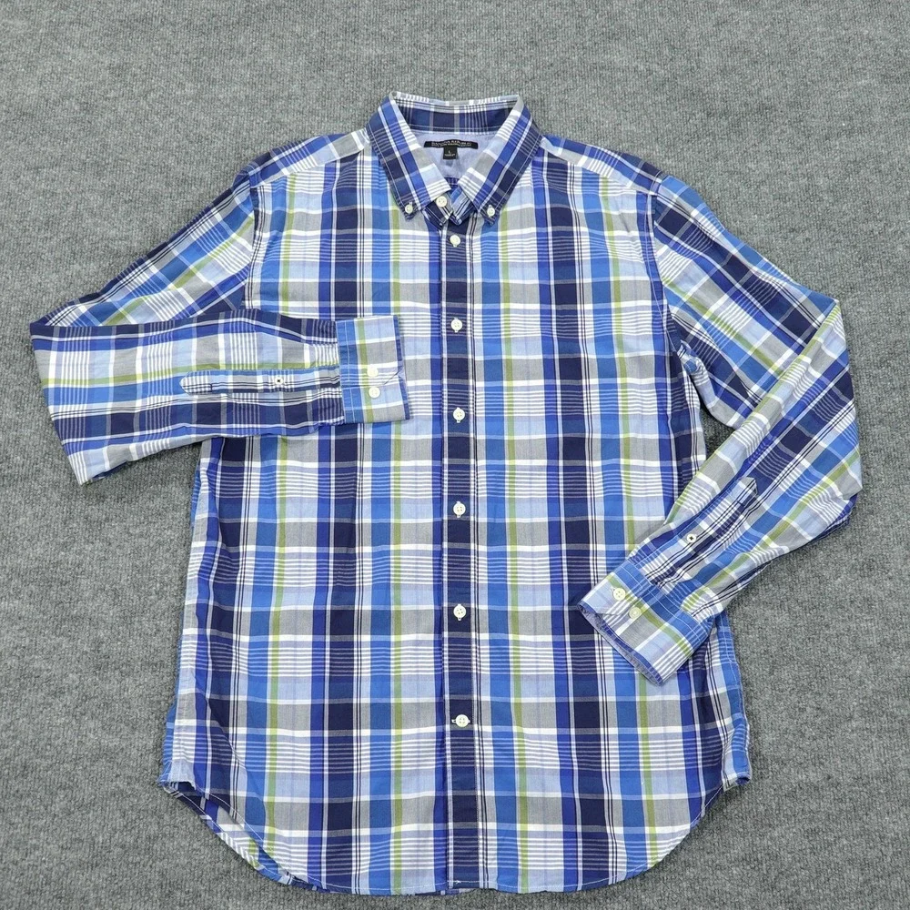 Banana Republic Shirt Mens Large Blue Plaid Long Sleeve Button Up Slim Fit‎